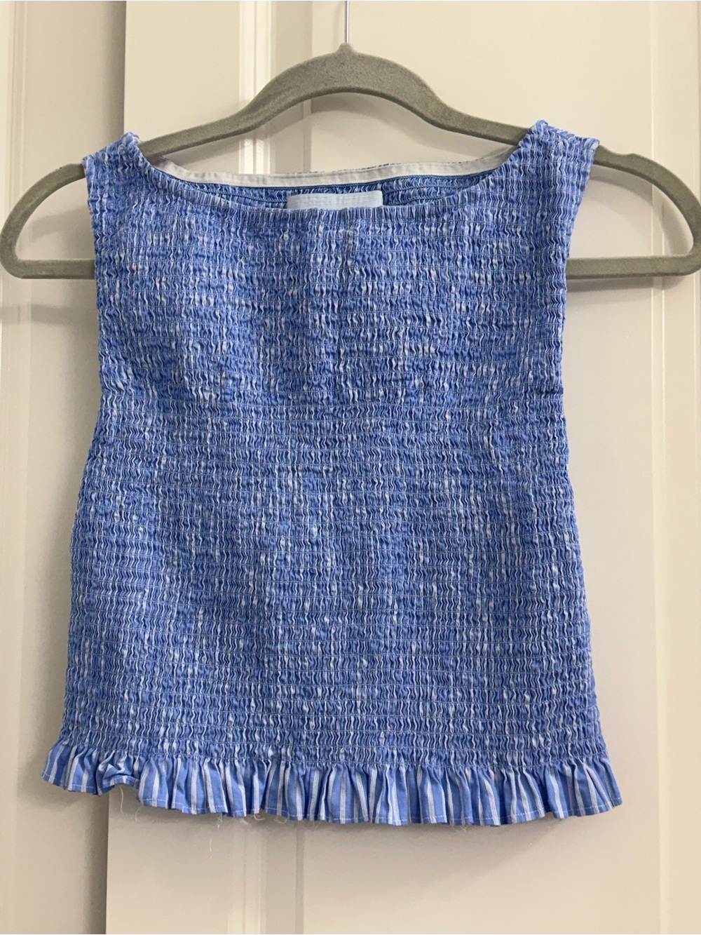 Hill House The Phoebe Nap Top Smocked Tank with Ruffle Hem Boatneck Textured M